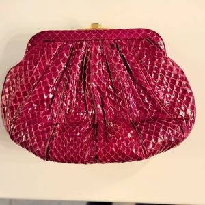 Cute Judith Leiber hot pink magenta snakeskin clutch